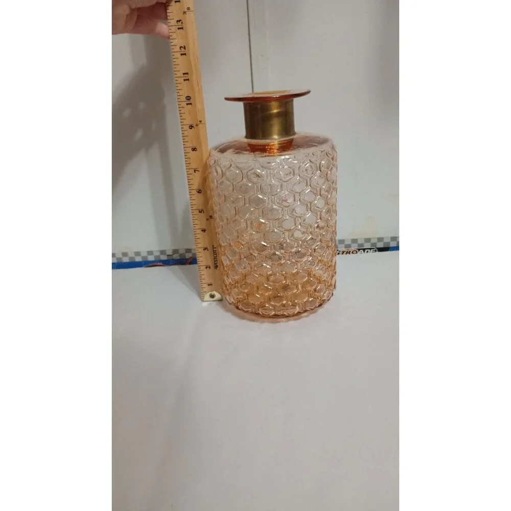 Gold Neck Pink Depression Bubble Glass Vase Vintage